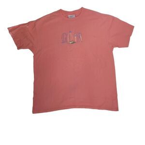 VINTAGE 90s peach‎ embroidered golf crew neck short sleeve tee shirt XL